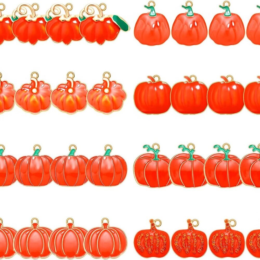 32PCS Fall Charms for Jewelry Making, Thanksgiving Enamel Charms Pumpkin Turkey